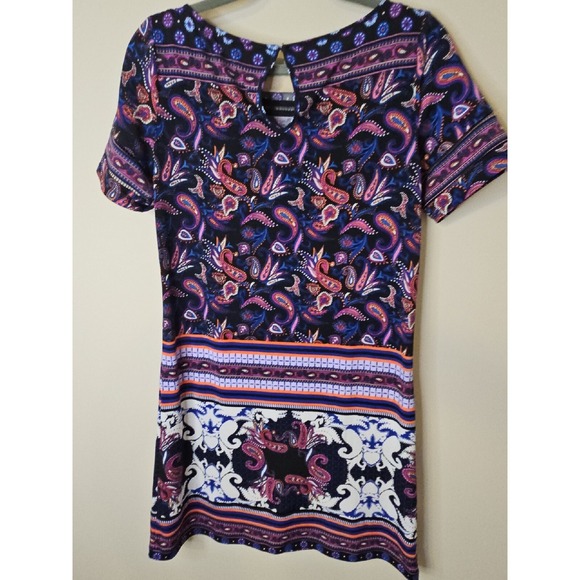 Adrianna Papell Dress Women S Purple Pink Black Print Shift Crochet Designer - Picture 12 of 16